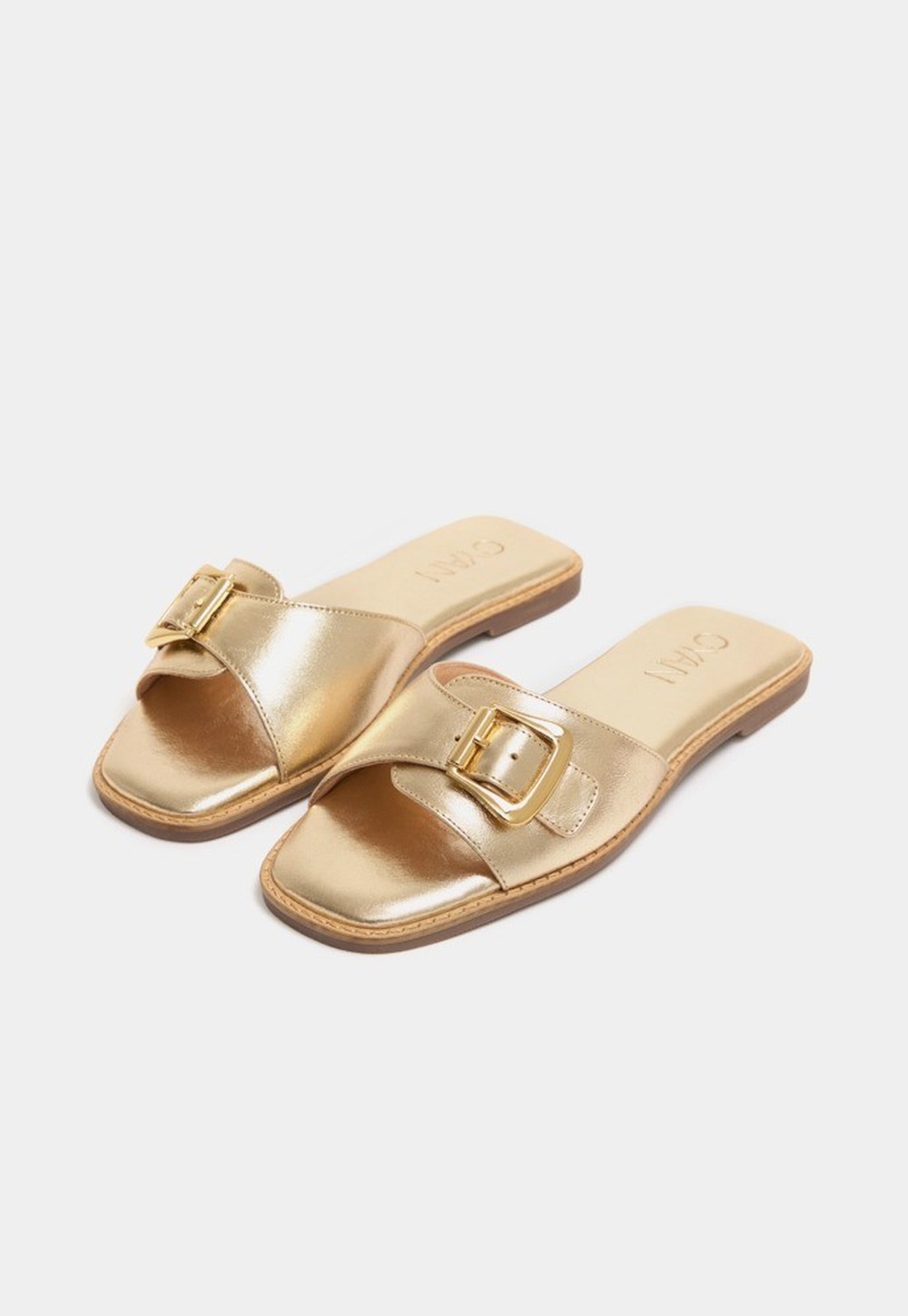 Flat Fivela Couro Ouro Light