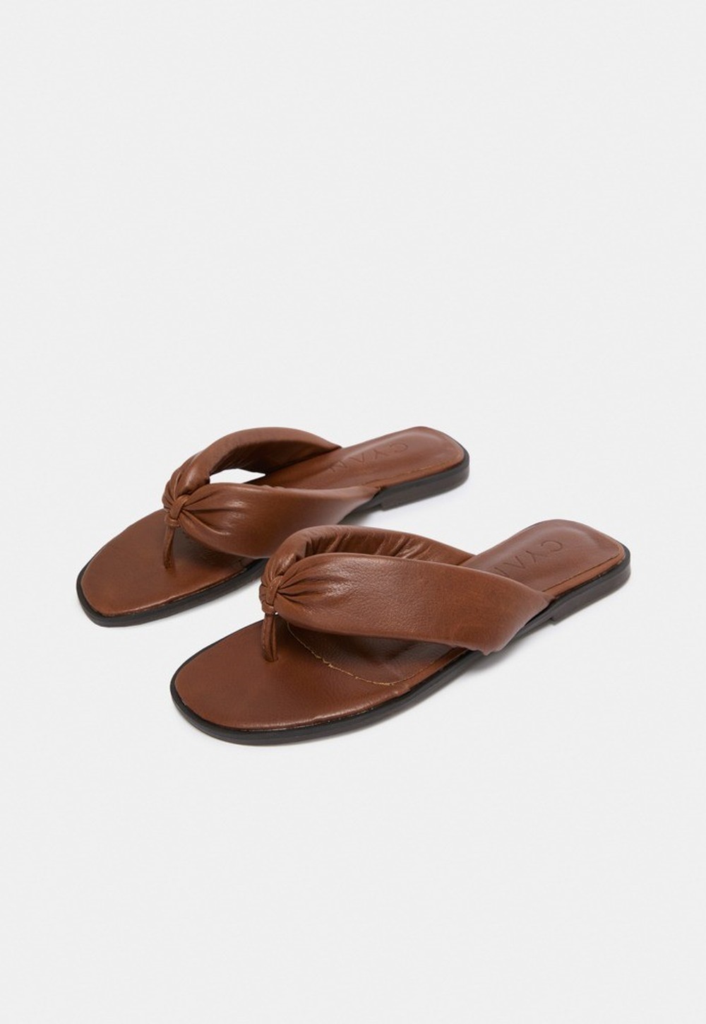 Flat Flip Flop Couro Caramelo