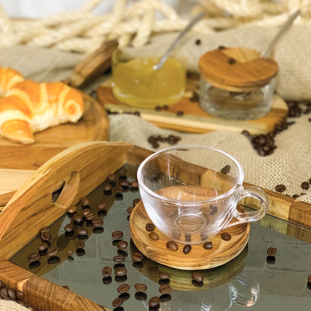Set 6 Xícaras de chá com Pires em Madeira Teca
