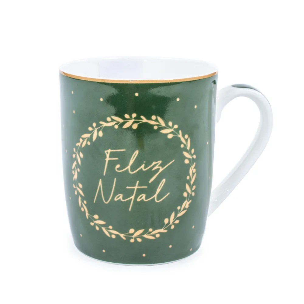 Caneca Guirlanda Feliz Natal Verde 440ml