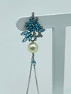 Brinco Ouro Branco, Diamantes, Topázio Azul e Pérola