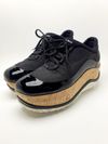 Tênis Miu Miu Black Fabric and Patent Leather Astro Cork Plataform 