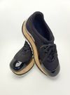Tênis Miu Miu Black Fabric and Patent Leather Astro Cork Plataform 