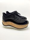 Tênis Miu Miu Black Fabric and Patent Leather Astro Cork Plataform 