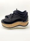 Tênis Miu Miu Black Fabric and Patent Leather Astro Cork Plataform 