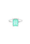 Anel Esmeralda 4ct Retangular e Brilhantes