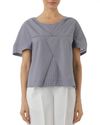 Blusa pregas cruzadas fundo azul