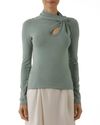 Blusa Decote Drapeado Manga Longa Verde