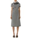 Vestido Drapeado Listra Grossa Branco & Preto
