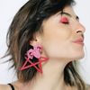 Brinco Áries E Estrela Rosa Com Vermelho