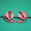 Brinco Peixes E Lua Rosa Com Vermelho