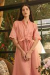 vestido linho fru-fru rosê