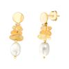 imagem do produto Brinco Base Redonda Zircônia com Pedra Natural de Cascalho Quartzo Rutilado e Pérola Cultivada Folheado a Ouro 18K
