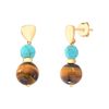 imagem do produto Brinco Base Triângulo com Pedra natural de Turquesa 8mm e Olho de Tigre 12mm Folheado a Ouro 18K