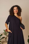 VESTIDO TSHIRT MIDI 1 OMBRO SÓ EM VISCOSE - PRETO