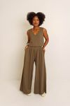 CALÇA PANTALONA COS FRANZIDO TEXTURA - VERDE