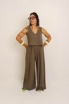 CALÇA PANTALONA COS FRANZIDO TEXTURA - VERDE