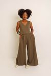 CALÇA PANTALONA COS FRANZIDO TEXTURA - VERDE