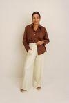 CALÇA PANTALONA COS FRANZIDO TEXTURA - CREME