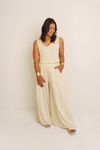 CALÇA PANTALONA COS FRANZIDO TEXTURA - CREME