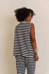 BLUSA POLO SEM MANGAS LISTRAS - AZUL