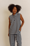 BLUSA POLO SEM MANGAS LISTRAS - AZUL