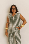 BLUSA POLO SEM MANGAS LISTRAS - VERDE