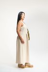 VESTIDO LONGO PREGAS TEXTURA - CREME