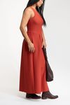 VESTIDO LONGO PREGAS TEXTURA - VERM. QUEIMADO
