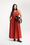 VESTIDO LONGO PREGAS TEXTURA - VERM. QUEIMADO