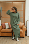 VESTIDO LONGO MANGA LONGA TRICO - VERDE