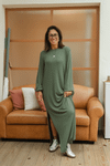 VESTIDO LONGO MANGA LONGA TRICO - VERDE
