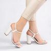 Sandália Salto Alto Tiras Strass Bruna Off White
