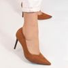 Scarpin Zatta Bico Fino Salto Alto  Anita Suede Caramelo
