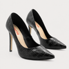 Scarpin Salto Alto  Bico Fino Suzy Croco Preto
