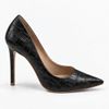Scarpin Salto Alto  Bico Fino Suzy Croco Preto