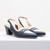 Scarpin Salto Medio Bloco Bico Fino Olho De Gato Marinho Fargo