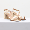 Sandália Salto Alto Bloco Tira Transpassada Ouro Fargo