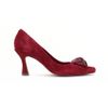 Scarpin Salto Medio Fino Couro Flor Origami Malbec Fargo
