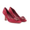 Scarpin Salto Medio Fino Couro Flor Origami Malbec Fargo