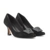 Scarpin Salto Medio Fino Couro Flor Origami Preto Fargo