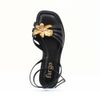 Rasteira Enfeite Flor Metalizada Preto Fargo