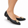 Sapatilha Comfort Bico Fino Enfeite Maxi Flor Preto Fargo