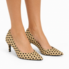 Scarpin Salto Medio Fino Couro Estampado Poá Fargo
