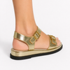 Sandália Flatform Couro Fivelas Ouro Fargo