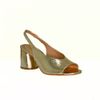 Sandalia Salto Alto Couro Bloco Peep Toe Ouro Fargo