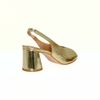Sandalia Salto Alto Couro Bloco Peep Toe Ouro Fargo