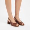 Sandália Salto Médio Bloco Couro Peeptoe Pesponto Chocolate Fargo