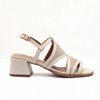Sandália Salto Médio Bloco Couro Detalhes Estampa Off White Fargo