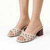 Sandalia Salto Medio Bloco Mule Macrame Off White Fargo